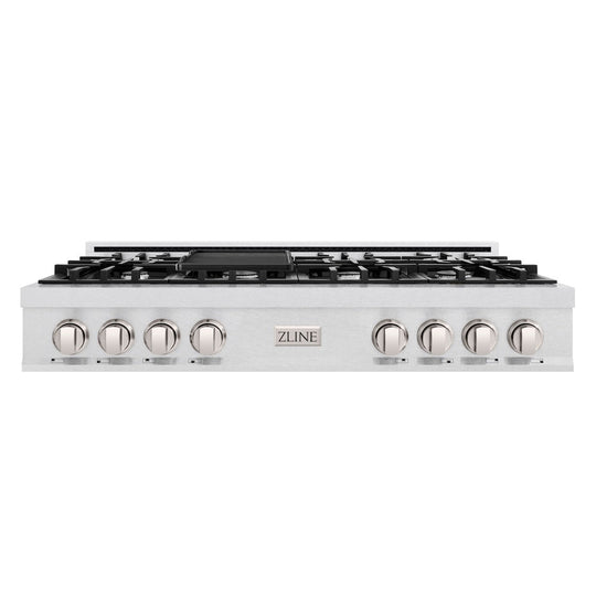 ZLINE 48 in. Classic Gas Rangetop with 8 Burners and Porcelain Cooktop in Satin Stainless Steel, Open Box-Good Condition