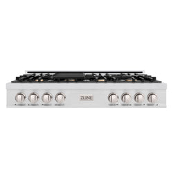 ZLINE 48 in. Classic Gas Rangetop with 8 Brass Burners and Porcelain Cooktop in Satin Stainless Steel (RTS-BR-48)