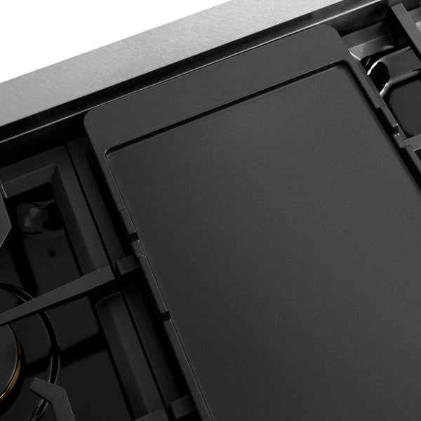 ZLINE 48 in. Classic Gas Rangetop with 8 Brass Burners and Porcelain Cooktop in Satin Stainless Steel with Griddle (RTS-BR-GR-48)