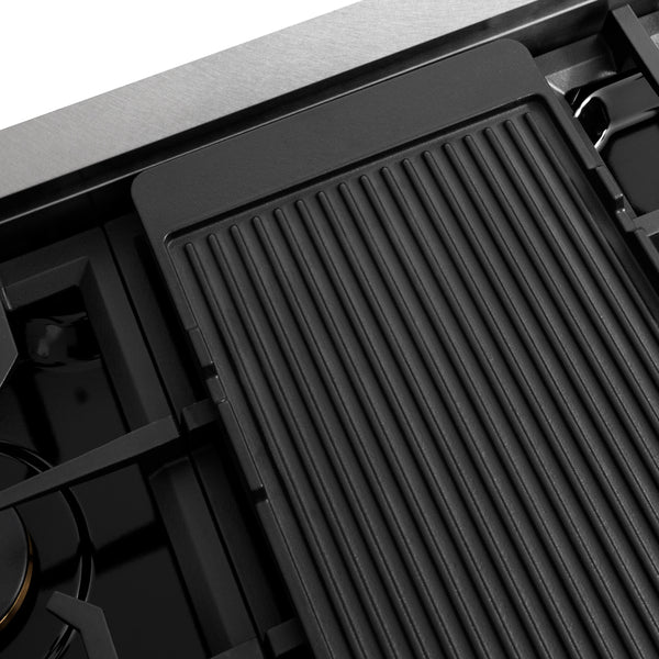 ZLINE Autograph Edition 48 in. Classic Gas Rangetop with 8 Burners and Porcelain Cooktop in Satin Stainless Steel with Matte Black Accents (RTSZ-48-MB)