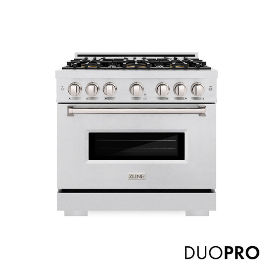 ZLINE 36 in. 5.2 cu. ft. Classic Gas Range with 6 Burner DuoPro™ Cooktop and Convection Gas Oven in Satin Stainless Steel, Open Box-Good Condition