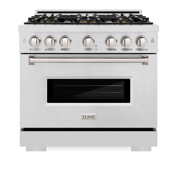 ZLINE 36 in. 5.2 cu. ft. Classic Gas Range with 6 Burner DuoPro™ Cooktop and Convection Gas Oven in Satin Stainless Steel, Open Box-Good Condition