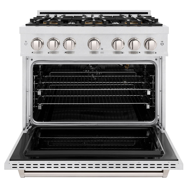 ZLINE 36 in. 5.2 cu. ft. Classic Gas Range with 6 Burner DuoPro™ Cooktop and Convection Gas Oven in Satin Stainless Steel, Open Box-Good Condition