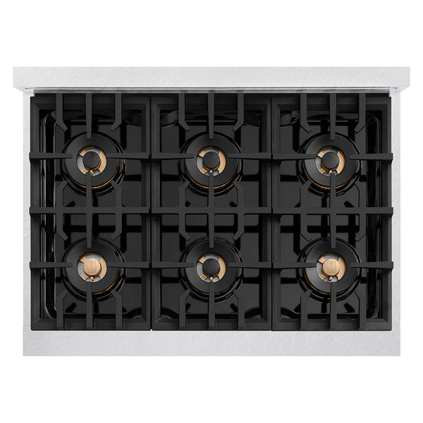 ZLINE 36 in. 5.2 cu. ft. Classic Gas Range with 6 Burner DuoPro™ Cooktop and Convection Gas Oven in Satin Stainless Steel (PCGRS-36)