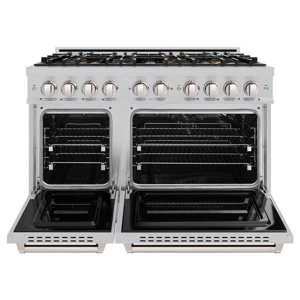 ZLINE 48 in. 6.7 cu. ft. Classic Gas Range with 8 Burner DuoPro™ Cooktop and Dual Ovens in Satin Stainless Steel, Open Box-Good Condition