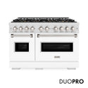 ZLINE 48 in. 6.7 cu. ft. Classic Gas Range with 8 Burner DuoPro™ Cooktop and Dual Ovens in Satin Stainless Steel with White Matte Doors (PCGRS-WM-48)