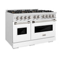 ZLINE 48 in. 6.7 cu. ft. Classic Gas Range with 8 Burner DuoPro™ Cooktop and Dual Ovens in Satin Stainless Steel with White Matte Doors (PCGRS-WM-48)