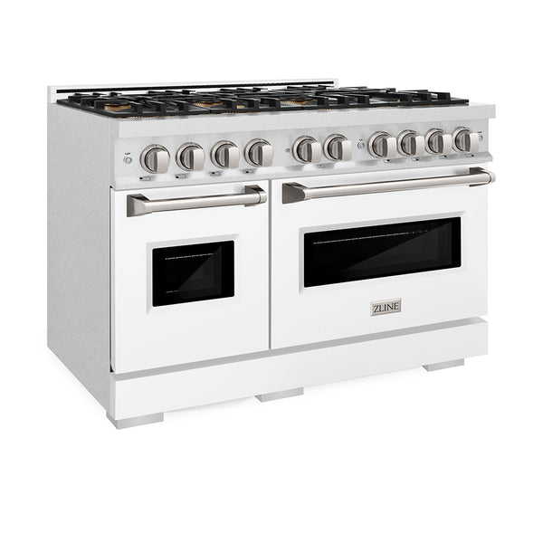ZLINE 48 in. 6.7 cu. ft. Classic Gas Range with 8 Burner DuoPro™ Cooktop and Dual Ovens in Satin Stainless Steel with White Matte Doors (PCGRS-WM-48)