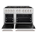 ZLINE 48 in. 6.7 cu. ft. Classic Gas Range with 8 Burner DuoPro™ Cooktop and Dual Ovens in Satin Stainless Steel with White Matte Doors (PCGRS-WM-48)