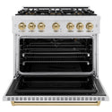 ZLINE Autograph Edition 36 in. 5.2 cu. ft. Classic Gas Range with 6 Burner DuoPro™ Cooktop and Convection Gas Oven in Satin Stainless Steel and Champagne Bronze Accents, Open Box-Good Condition