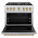 ZLINE Autograph Edition 36 in. 5.2 cu. ft. Classic Gas Range with 6 Burner DuoPro™ Cooktop and Convection Gas Oven in Satin Stainless Steel and Champagne Bronze Accents (PCGRSZ-36-CB)