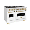 ZLINE Autograph Edition 48 in. 6.7 cu. ft. Classic Gas Range with 8 Burner DuoPro™ Cooktop and Dual Ovens in Satin Stainless Steel with White Matte Doors and Champagne Bronze Accents (PCGRSZ-WM-48-CB)
