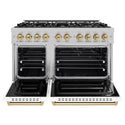ZLINE Autograph Edition 48 in. 6.7 cu. ft. Classic Gas Range with 8 Burner DuoPro™ Cooktop and Dual Ovens in Satin Stainless Steel with White Matte Doors and Champagne Bronze Accents, Open Box-Good Condition