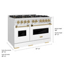 ZLINE Autograph Edition 48 in. 6.7 cu. ft. Classic Gas Range with 8 Burner DuoPro™ Cooktop and Dual Ovens in Satin Stainless Steel with White Matte Doors and Champagne Bronze Accents (PCGRSZ-WM-48-CB)