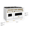 ZLINE Autograph Edition 48 in. 6.7 cu. ft. Classic Gas Range with 8 Burner DuoPro™ Cooktop and Dual Ovens in Satin Stainless Steel with White Matte Doors and Champagne Bronze Accents, Open Box-Good Condition