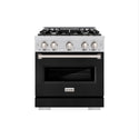 ZLINE 30 in. 4.2 cu. ft. Classic Dual Fuel Range with 4 Burner Gas Cooktop and Electric Convection Oven in Stainless Steel with Black Matte Door (CDR-BLM-30)