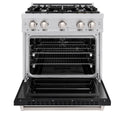 ZLINE 30 in. 4.2 cu. ft. Classic Dual Fuel Range with 4 Burner Gas Cooktop and Electric Convection Oven in Stainless Steel with Black Matte Door (CDR-BLM-30)