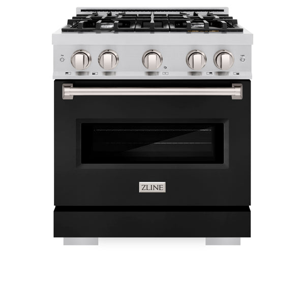 ZLINE 30 in. 4.2 cu. ft. Classic Dual Fuel Range with 4 Burner Gas Cooktop and Electric Convection Oven in Stainless Steel with Black Matte Door (CDR-BLM-30)