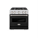 ZLINE 30 in. 4.2 cu. ft. Classic Gas Range with 4 Burner Cooktop and Convection Gas Oven in Stainless Steel with Black Matte Door (CGR-BLM-30)