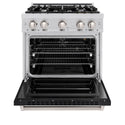 ZLINE 30 in. 4.2 cu. ft. Classic Gas Range with 4 Burner Cooktop and Convection Gas Oven in Stainless Steel with Black Matte Door (CGR-BLM-30)