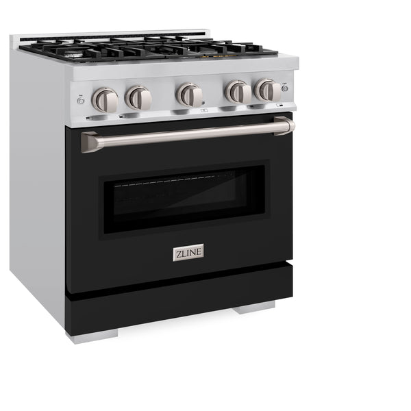 ZLINE 30 in. 4.2 cu. ft. Classic Gas Range with 4 Burner Cooktop and Convection Gas Oven in Stainless Steel with Black Matte Door (CGR-BLM-30)