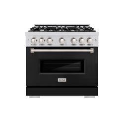 ZLINE 36 in. 5.2 cu. ft. Classic Gas Range with 6 Burner Cooktop and Convection Gas Oven in Stainless Steel with Black Matte Door (CGR-BLM-36)
