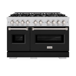 ZLINE 48 in. 6.7 cu. ft. Classic Double Oven Dual Fuel Range with 8 Burner Gas Cooktop in Stainless Steel with Black Matte Doors (CDR-BLM-48)