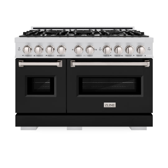ZLINE 48 in. 6.7 cu. ft. Classic Double Oven Dual Fuel Range with 8 Burner Gas Cooktop in Stainless Steel with Black Matte Doors (CDR-BLM-48)