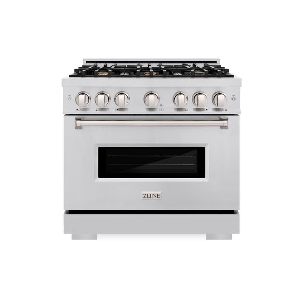 ZLINE 36 in. 5.2 cu. ft. Classic Dual Fuel Range with Gas Cooktop and Electric Convection Oven in Stainless Steel with 6 Brass Burners (CDR-BR-36)