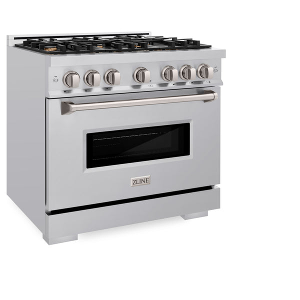 ZLINE 36 in. 5.2 cu. ft. Classic Dual Fuel Range with Gas Cooktop and Electric Convection Oven in Stainless Steel with 6 Brass Burners (CDR-BR-36)