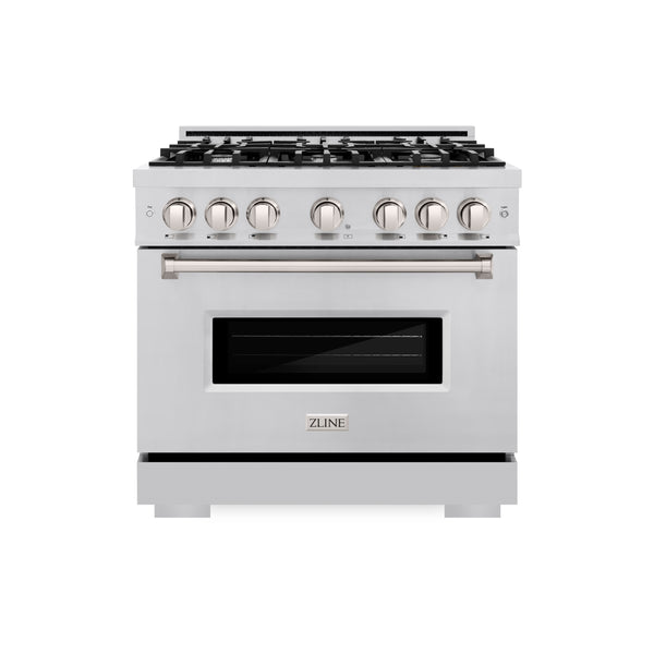 ZLINE 36 in. 5.2 cu. ft. Classic Dual Fuel Range with 6 Burner Gas Cooktop and Electric Convection Oven in Stainless Steel, Open Box-Great Condition