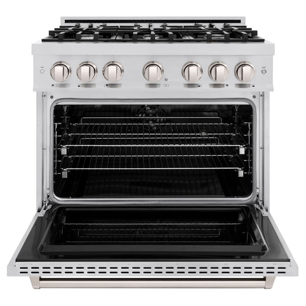 ZLINE 36 in. 5.2 cu. ft. Classic Dual Fuel Range with 6 Burner Gas Cooktop and Electric Convection Oven in Stainless Steel, Open Box-Good Condition