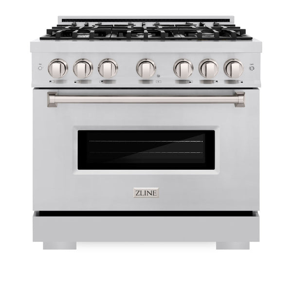 ZLINE 36 in. 5.2 cu. ft. Classic Dual Fuel Range with 6 Burner Gas Cooktop and Electric Convection Oven in Stainless Steel, Open Box-Good Condition