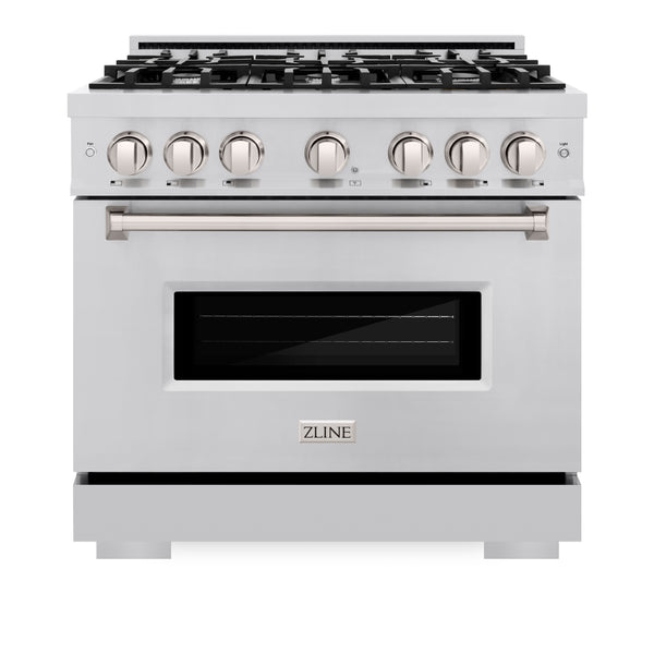 ZLINE 36 in. 5.2 cu. ft. Classic Dual Fuel Range with 6 Burner Gas Cooktop and Electric Convection Oven in Stainless Steel, Open Box-Great Condition