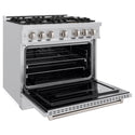 ZLINE 36 in. 5.2 cu. ft. Classic Dual Fuel Range with 6 Burner Gas Cooktop and Electric Convection Oven in Stainless Steel, Open Box-Great Condition