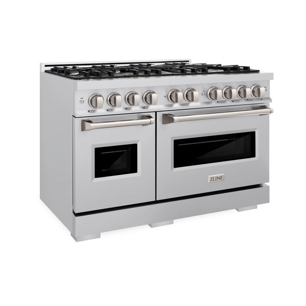 ZLINE 48 in. 6.7 cu. ft. Classic Double Oven Dual Fuel Range with 8 Burner Gas Cooktop in Stainless Steel (CDR48)