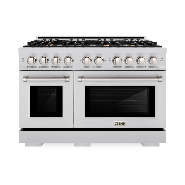 ZLINE 48 in. 6.7 cu. ft. Select Double Oven Dual Fuel Range in Stainless Steel with 8 Brass Burners (HDR-BR-48)