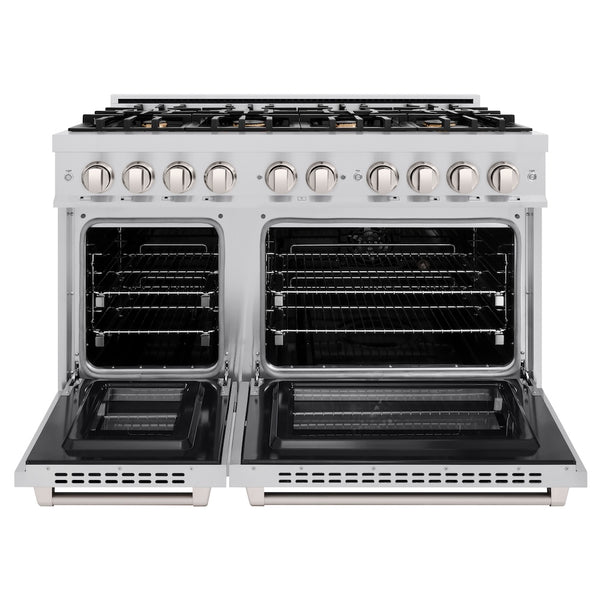 ZLINE 48 in. 6.7 cu. ft. Select Double Oven Dual Fuel Range in Stainless Steel with 8 Brass Burners, Open Box-Great Condition
