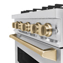 ZLINE Autograph Edition 30 in. 4.2 cu. ft. Classic Dual Fuel Range with 4 Burner Gas Cooktop and Electric Convection Oven in Stainless Steel with Champagne Bronze Accents, Open Box-Great Condition