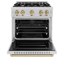 ZLINE Autograph Edition 30 in. 4.2 cu. ft. Classic Dual Fuel Range with 4 Burner Gas Cooktop and Electric Convection Oven in Stainless Steel with Champagne Bronze Accents (CDRZ-30-CB)