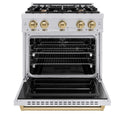 ZLINE Autograph Edition 30 in. 4.2 cu. ft. Classic Dual Fuel Range with 4 Burner Gas Cooktop and Electric Convection Oven in Stainless Steel with Champagne Bronze Accents, Open Box-Good Condition
