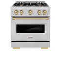 ZLINE Autograph Edition 30 in. 4.2 cu. ft. Classic Dual Fuel Range with 4 Burner Gas Cooktop and Electric Convection Oven in Stainless Steel with Champagne Bronze Accents (CDRZ-30-CB)