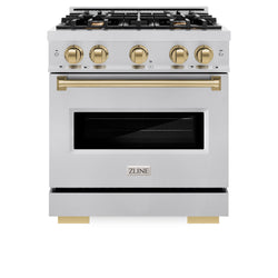 ZLINE Autograph Edition 30 in. 4.2 cu. ft. Classic Dual Fuel Range with 4 Burner Gas Cooktop and Electric Convection Oven in Stainless Steel with Champagne Bronze Accents (CDRZ-30-CB)