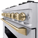 ZLINE Autograph Edition 36 in. 5.2 cu. ft. Classic Dual Fuel Range with 6 Burner Gas Cooktop and Electric Convection Oven in Stainless Steel with Champagne Bronze Accents, Open Box-Good Condition