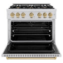 ZLINE Autograph Edition 36 in. 5.2 cu. ft. Classic Dual Fuel Range with 6 Burner Gas Cooktop and Electric Convection Oven in Stainless Steel with Champagne Bronze Accents, Open Box-Great Condition