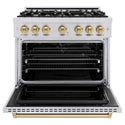 ZLINE Autograph Edition 36 in. 5.2 cu. ft. Classic Dual Fuel Range with 6 Burner Gas Cooktop and Electric Convection Oven in Stainless Steel with Champagne Bronze Accents, Open Box-Good Condition