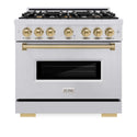 ZLINE Autograph Edition 36 in. 5.2 cu. ft. Classic Dual Fuel Range with 6 Burner Gas Cooktop and Electric Convection Oven in Stainless Steel with Champagne Bronze Accents, Open Box-Good Condition
