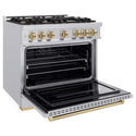 ZLINE Autograph Edition 36 in. 5.2 cu. ft. Classic Dual Fuel Range with 6 Burner Gas Cooktop and Electric Convection Oven in Stainless Steel with Champagne Bronze Accents, Open Box-Good Condition