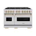 ZLINE Autograph Edition 48 in. 6.7 cu. ft. Classic Double Oven Dual Fuel Range with 8 Burner Gas Cooktop in Stainless Steel and Champagne Bronze Accents (CDRZ-48-CB)