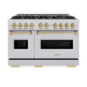 ZLINE Autograph Edition 48 in. 6.7 cu. ft. Classic Double Oven Dual Fuel Range with 8 Burner Gas Cooktop in Stainless Steel and Champagne Bronze Accents, Open Box-Good Condition